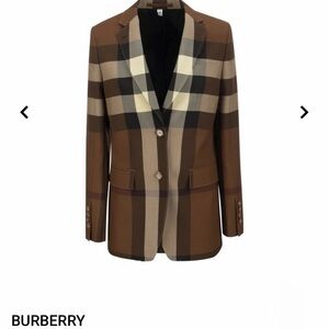 Burberry Brown and Cream Plaid Wool Blazer